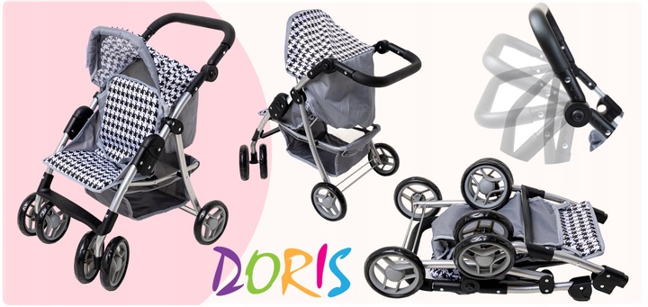 Wózek z lalką Doris SPACRÓWKA DLA LALEK + Duża INTERAKTYWNA LALKA BOBAS