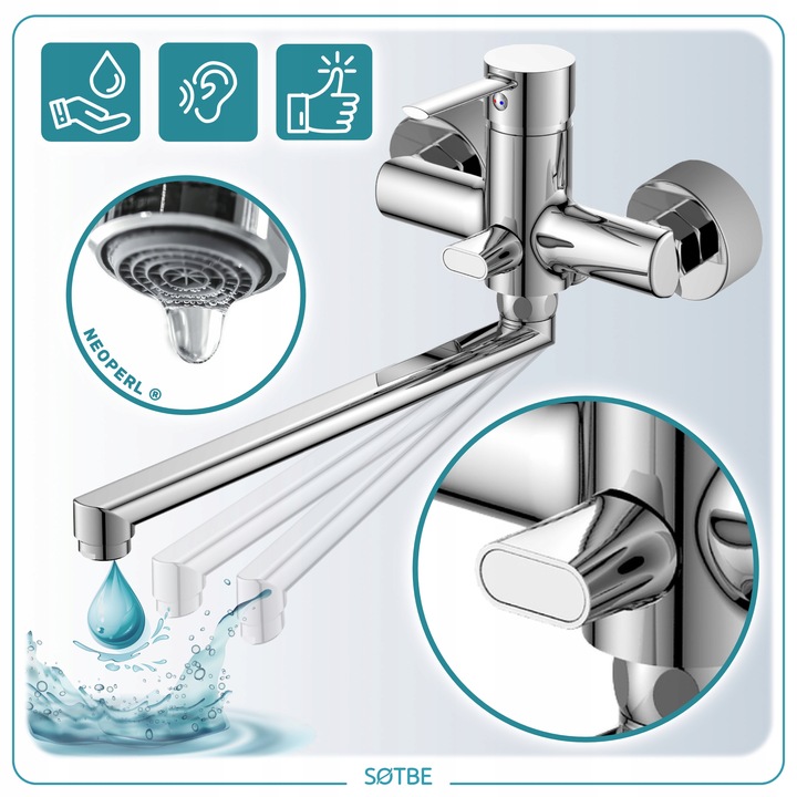 Bateria z długą wylewką do wanny Kran z ceramicznym przełącznikiem SOLIDNA