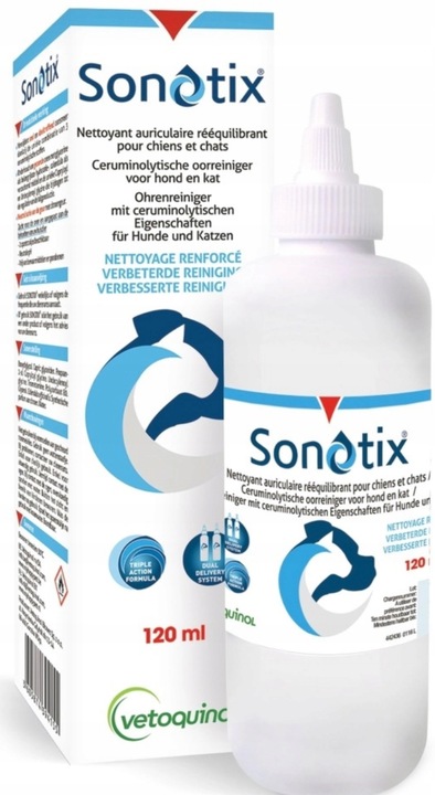 Sonotix 120 ml Vetoquinol Preparat do Czyszczenia Uszu dla Psa i Kota