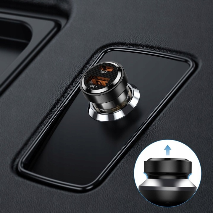 MAŁA ŁADOWARKA SAMOCHODOWA USB TYPE-C DO IPHONE 11 12 13 14 15 - DUAL PORT