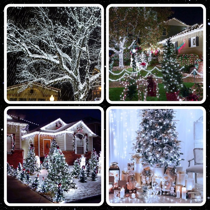 LAMPKI CHOINKOWE ŚWIĄTECZNE 1000LED ZEWNĘTRZNE WEWNĘTRZNE BIAŁE ZIMNE 68M