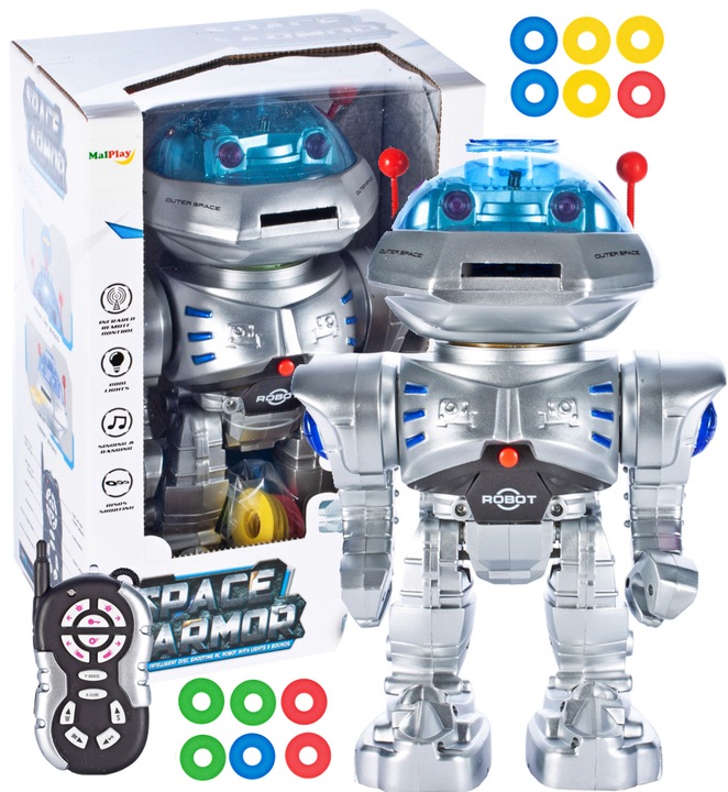 ZDALNIE STEROWANY ROBOT Pilot R/C STRZELAJĄCY KRĄŻKAMI do 5 metrów CHODZI