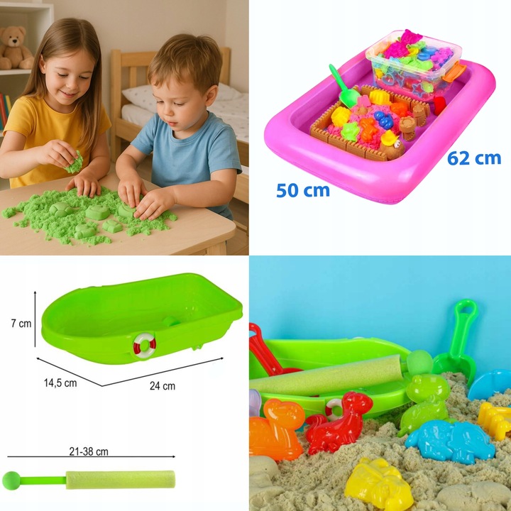 DUZY ZESTAW XXL PIASEK KINETYCZNY 5 KG BASEN ŁOPATKA PIASKOWNICA STATEK