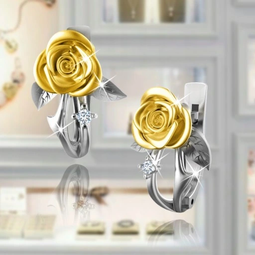 KOLCZYKI SREBRNE RÓŻE 925 RODOWANE GRAWER