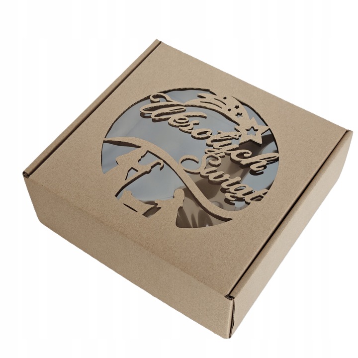 Pudełko Świąteczne Bożonarodzeniowe WESOŁYCH ŚWIĄT z okienkiem 200x200x100