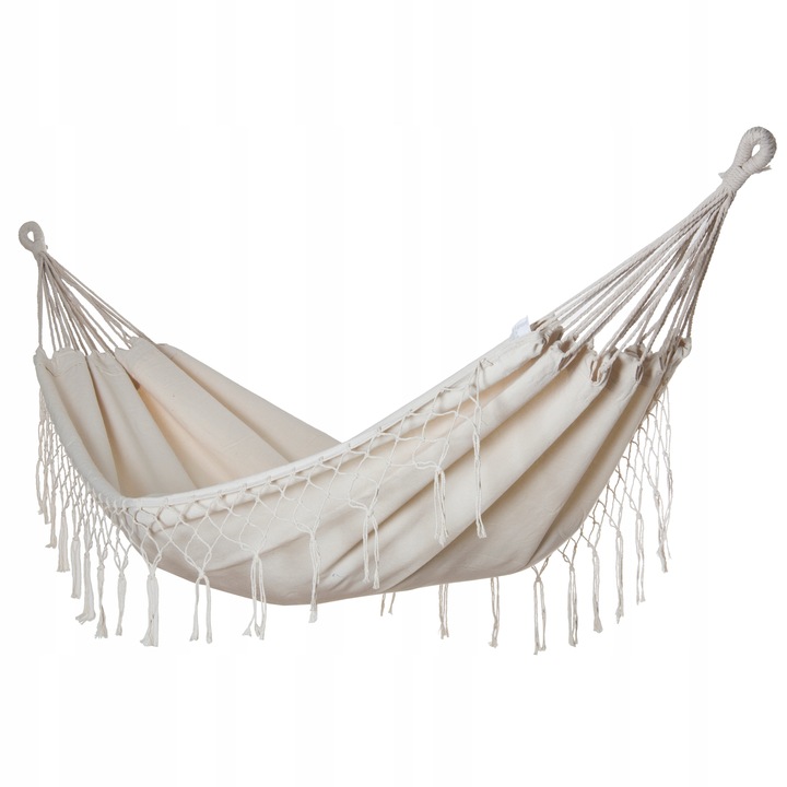 DUŻY MOCNY HAMAK OGRODOWY BOHO HUŚTAWKA MIDAS 3 100x200 ECRU + POKROWIEC