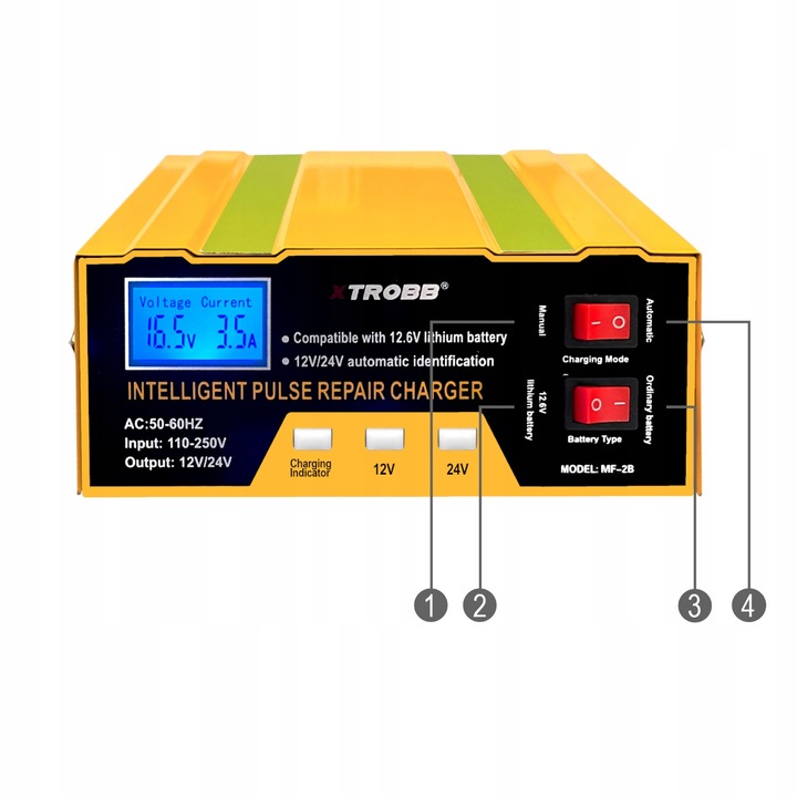 Prostownik SAMOCHODOWY AUTOMATYCZNY Z FUNKCJĄ NAPRAWY AKUMULATORÓW 12V 24V