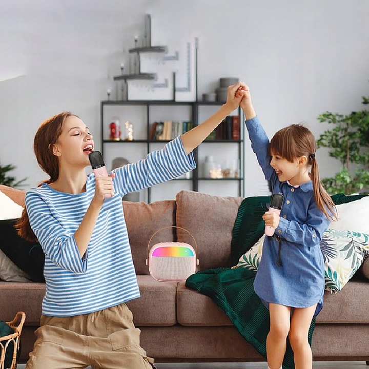 PRZENOŚNY GŁOŚNIK KARAOKE RGB 2 MIKROFONY USB SD MINI JACK BLUETOOTH