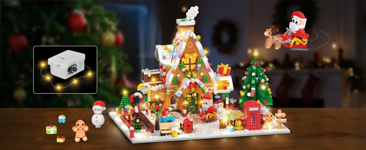 KALENDARZ ADWENTOWY KLOCKI DOMEK Z PIERNIKA CHOINKA MIKOLAJ LED 1763szt 24×