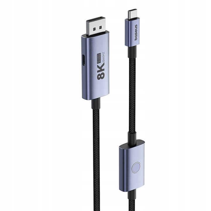 BASEUS KABEL USB C NA DISPLAYPORT DP 8K 100W MOCNY PRZEWÓD W OPLOCIE 1.5m