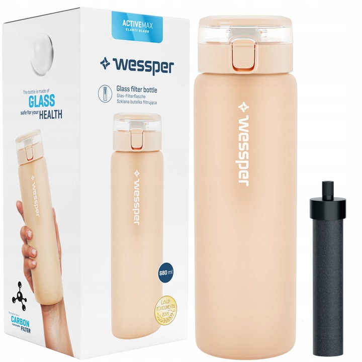 Butelka filtrująca Wessper ActiveMax Clarti 0,68l beżowa + 1x Filtr