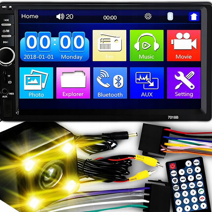 Radio Samochodowe Bluetooth 2DIN Wyświetlacz 7" USB SD AUX Dotykowy Ekran