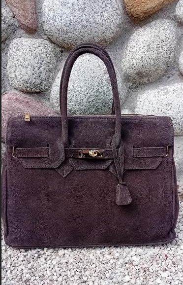 Torebka Włoska CZEKOLADOWA Kuferek SKÓRA ZAMSZ NATURALNY Vera Pelle+pasek