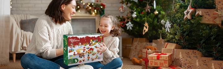 KALENDARZ ADWENTOWY DLA DZIECI KLOCKI ŚWIĄTECZNE 50w1 MIKOLAJ FIGURKA 609el