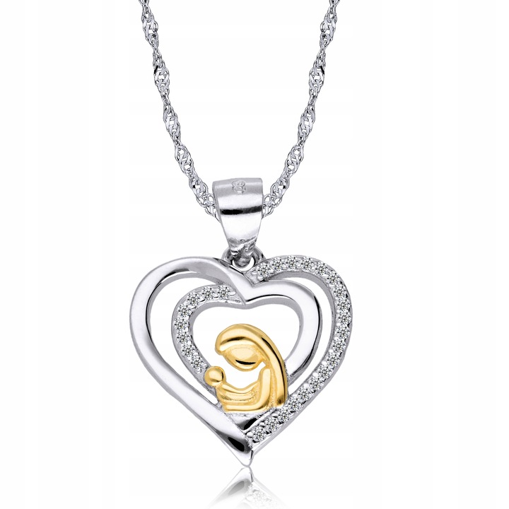 Srebrny Łańcuszek 925 Medalik Serce Komunia Chrzest Święcenie