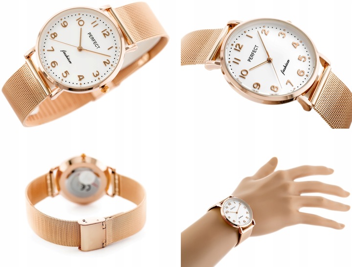 ZEGAREK DAMSKI PERFECT TINA +BOX +GRAWER cyfry bransoletka mesh złoty