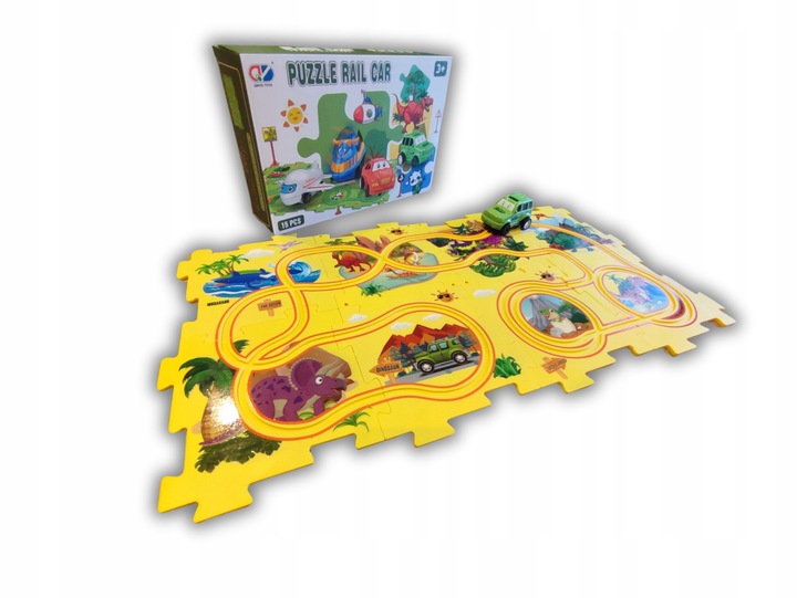 TOR SAMOCHODOWY KREATYWNE PUZZLE DINOZAUR PARK AUTKO 15 el. PUZZLE RAIL CAR