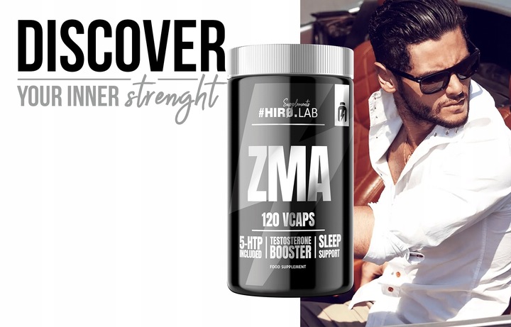 HIRO.LAB ZMA 120 vcaps. - Cynk + Magnez + Witamina B6 + 5HTP + Melatonina