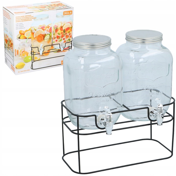 Słój z Kranikiem 2x 4l Słoiki+ podstawka do ogrodu na piknik lemoniadę wodę