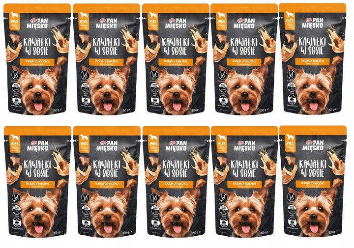 Pan Mięsko Karma mokra dla psa Kawałki w sosie INDYK z KACZKĄ 10x150g