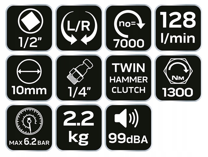 Klucz udarowy pneumatyczny, 1/2, 1300 Nm NEO 14-002