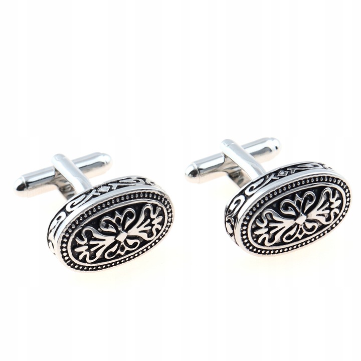 WANDALLIA Spinki do mankietów SP-MN-455 Owalne Srebrne Klasyczne Męskie