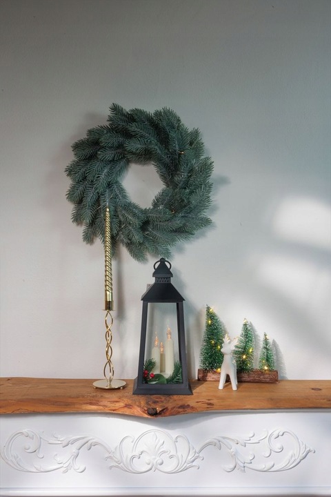 ŚWIĄTECZNA LATARNIA LATARENKA LED CZARNA ŚWIECZKI CHOINKA 35 CM CIEPŁA BIEL