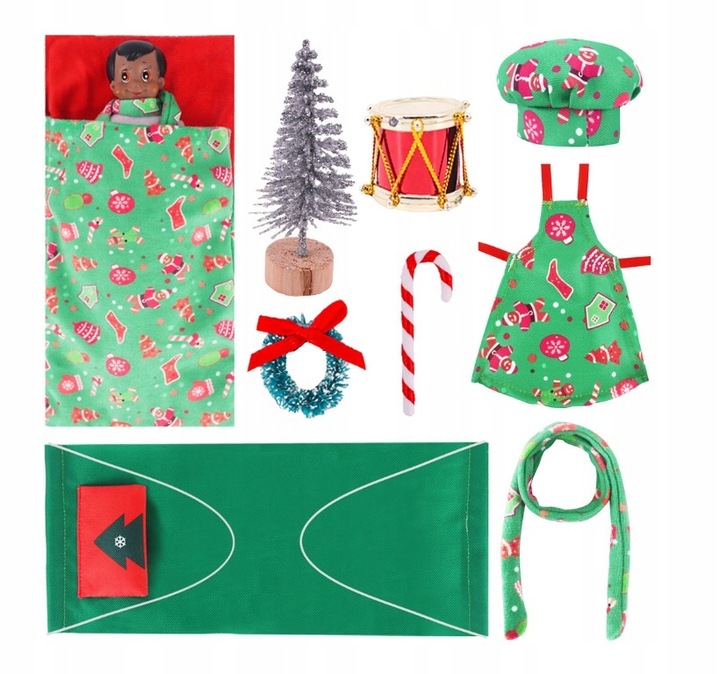 ZESTAW UBRANKA I AKCESORIA DLA ELFA PSOTNIKA ELF ON THE SHELF HAMAK KOCYK