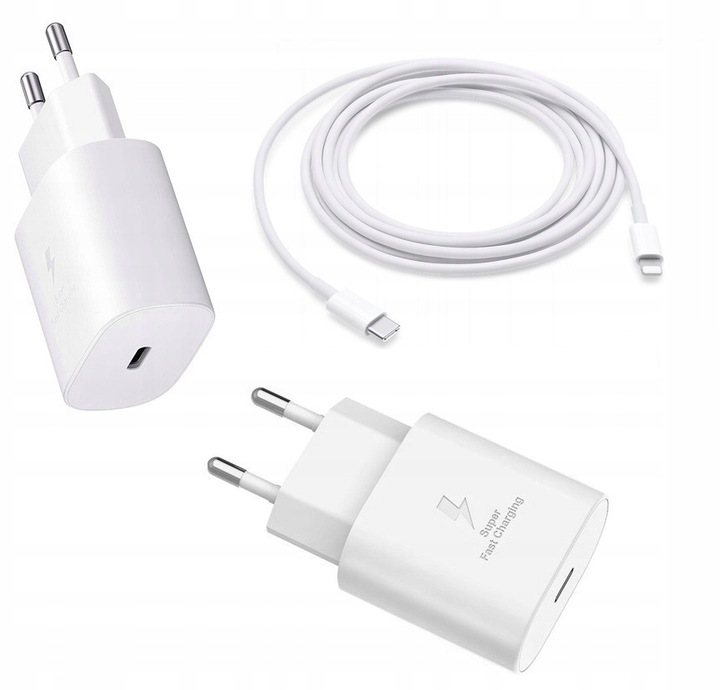 MOCNA SZYBKA ŁADOWARKA SIECIOWA 25W DO iPhone + KABEL LIGHTNING USB-C TYP C