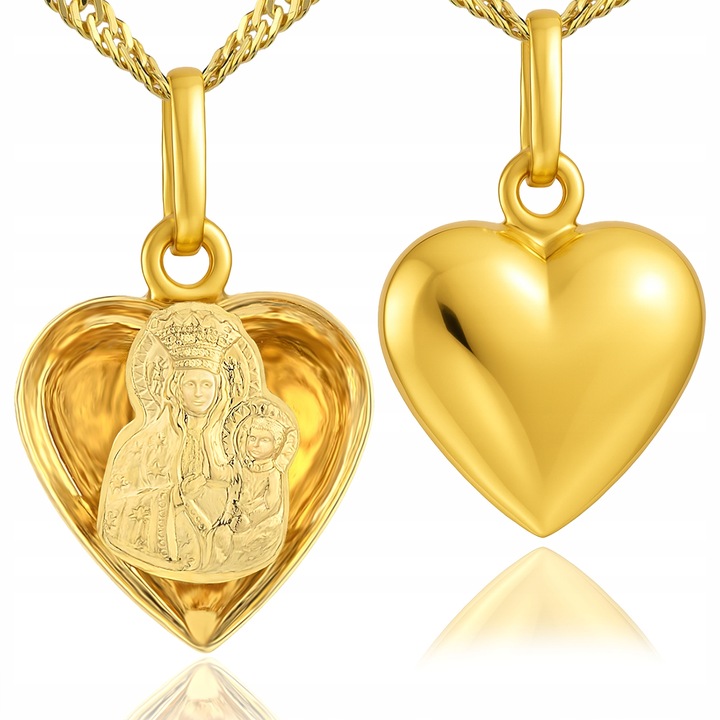 Złoty Łańcuszek Medalik Serce 585 z Grawerem Pamiątka Chrztu Świętego