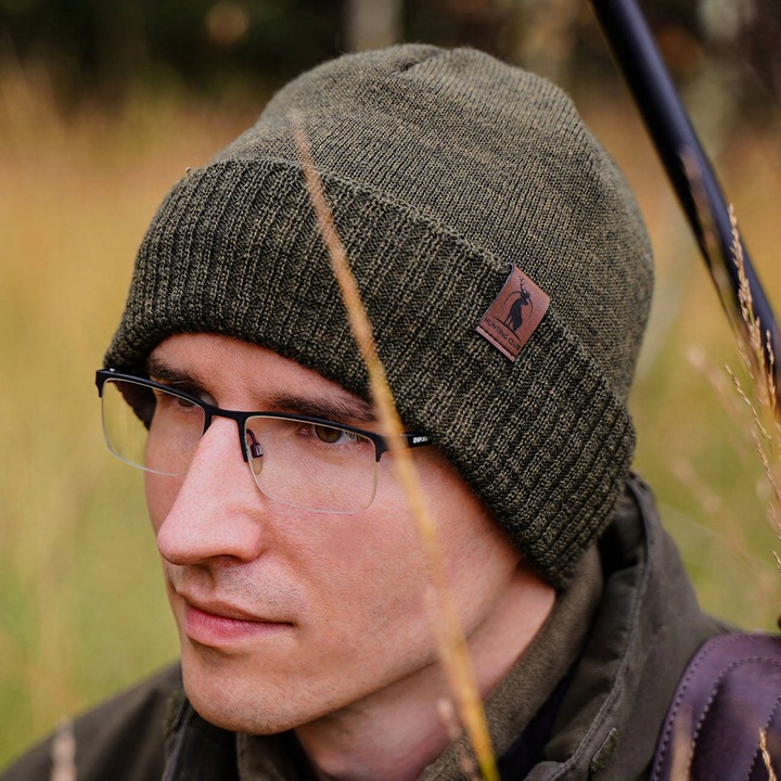 Czapka MYŚLIWSKA dla myśliwego WEŁNA MERINO khaki olive uniwersalna