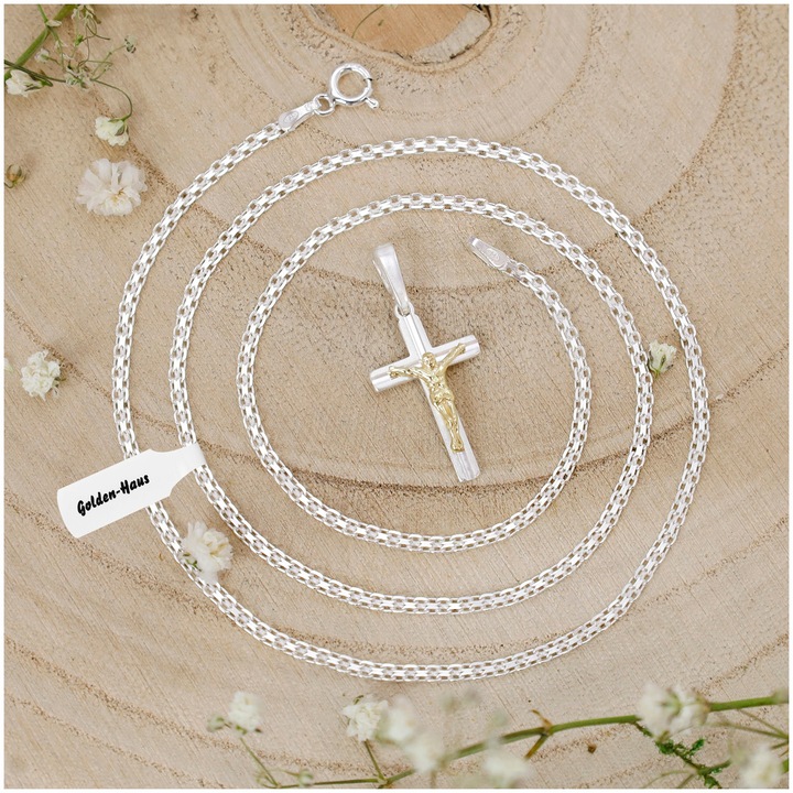 SREBRNY ŁAŃCUSZEK Z KRZYŻYKIEM 925 DLA DZIEWCZYNKI, CHŁOPCA KOMUNIA CHRZEST