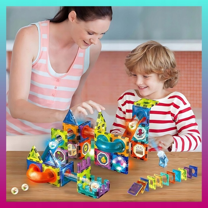 Klocki MAGNETYCZNE KONSTRUKCYJNE świecący tor 110 el 3D MAGNETIC Edukacyjne