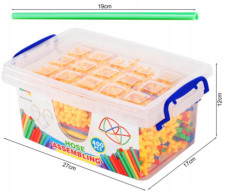 KLOCKI SŁOMKI KONSTRUKCYJNE PATYCZKI RURKI ZESTAW 400el PUDEŁKO DLA DZIECI