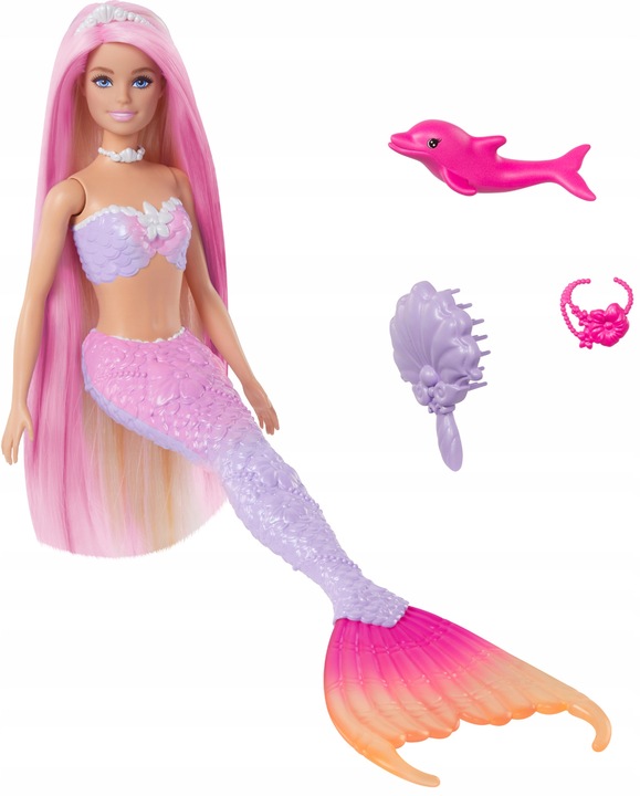 BARBIE ZESTAW LALKA SYRENKA ZMIANA KOLORU WŁOSÓW AKCESORIA COLOR CHANGE
