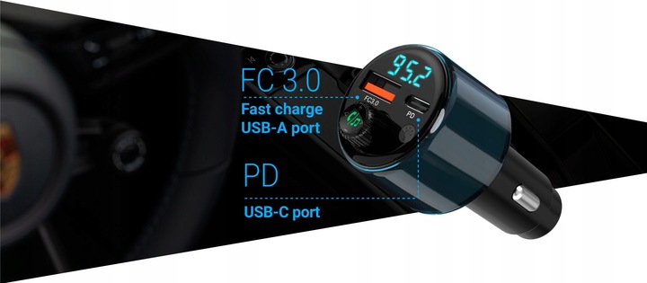 Transmiter FM Bluetooth Navitel BHF05 MAX zestaw głośnomówiący, USB-A USB-C
