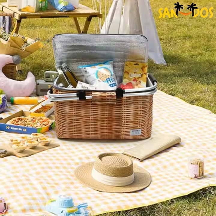 Torba kosz termiczny wiklinowy piknikowy koszyk na piknik zakupy składany
