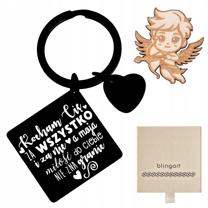 Brelok do kluczy z grawerem PREZENT na WALENTYNKI stal 316L czarny BLINGART