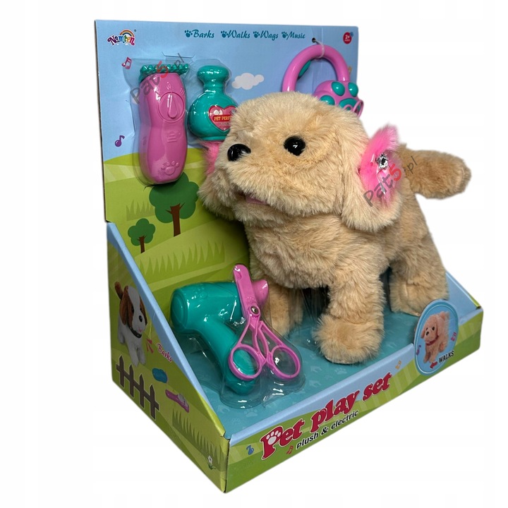 INTERAKTYWNY PIESEK PLUSZOWY NA SMYCZY CHODZĄCY SZCZEKAJĄCY N BATERIE XXL