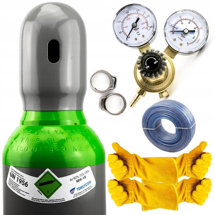 ZESTAW MIGOMAT – MIX BUTLA PEŁNA 8L ARGON/CO2 (150 BAR) AKCESORIA RĘKAWICE