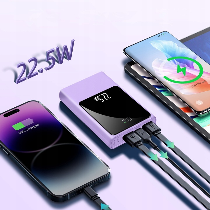 POWERBANK 10000MAH MOCNA SZYBKA ŁADOWARKA 22,5W 2XUSB A/USB-C WYŚWIETLACZ L