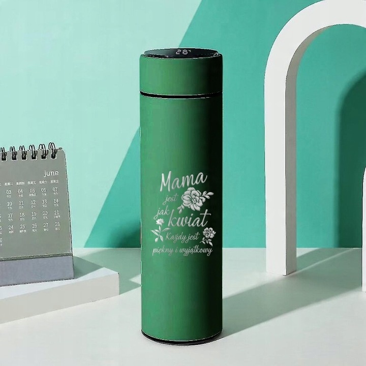 KUBEK TERMICZNY Zielony LED Na Prezent Dla Mamy Taty NAJLEPSZA MAMA Wzory