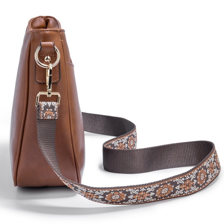 Torebka Damska BRĄZOWA Elegancka Pojemna na Ramię Pasek Brązowy