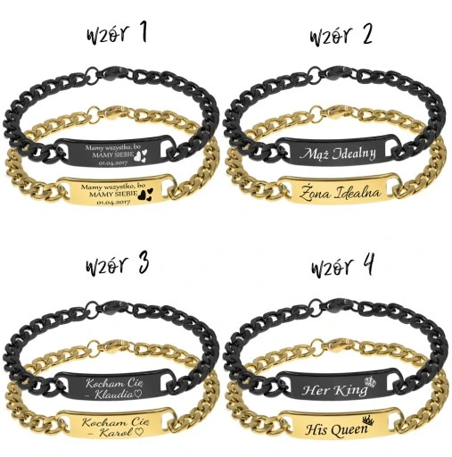 Bransoletki dla par z grawerem pancerka ze stali