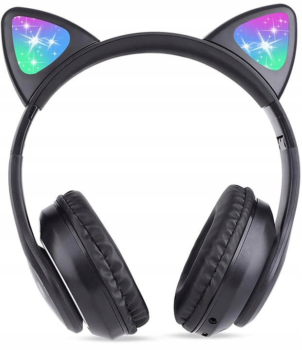 SŁUCHAWKI BEZPRZEWODOWE Z MIKROFONEM KOLOROWE KOCIE USZY LED DLA DZIECI