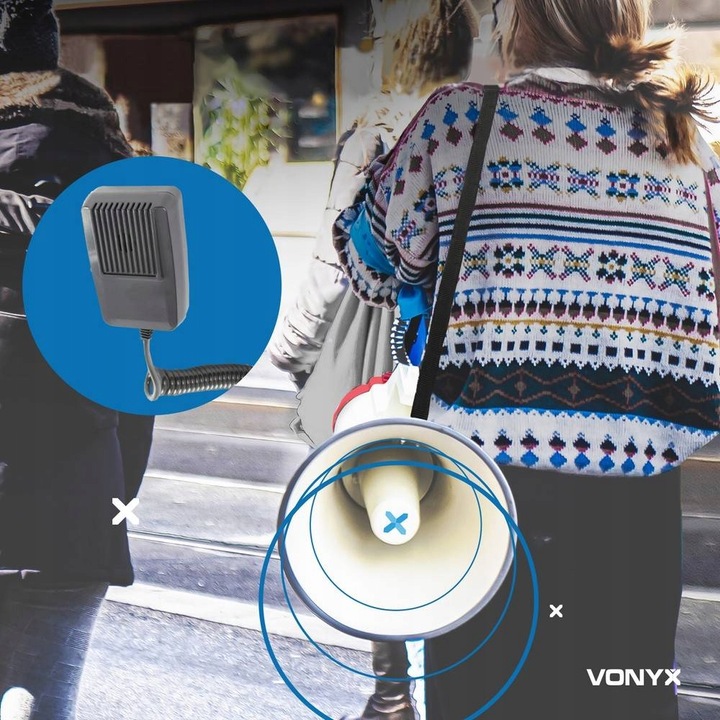 Megafon z mikrofonem i funkcją syreny szczekaczka