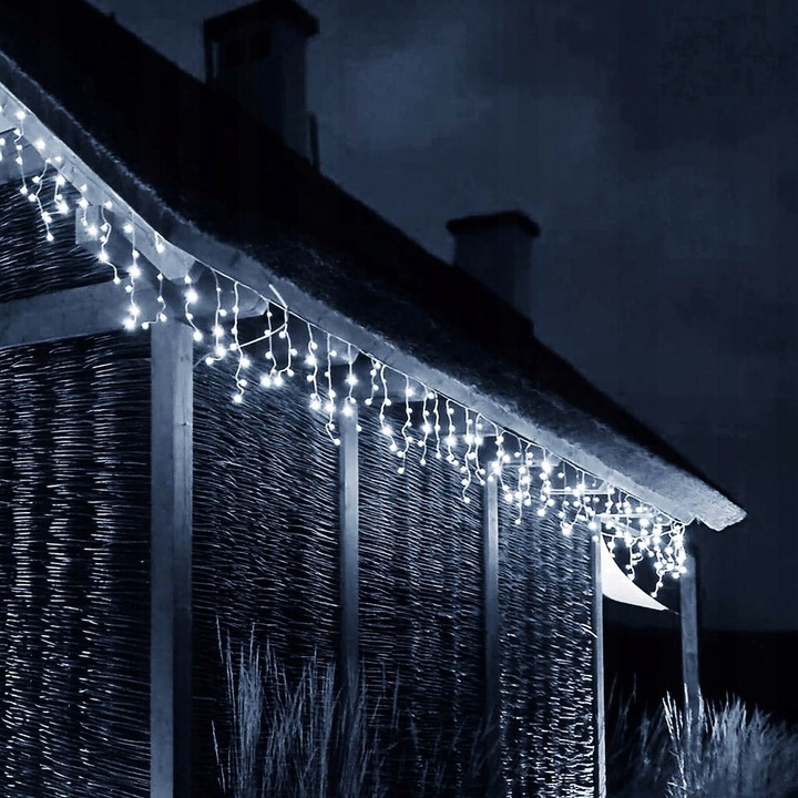 LAMPKI SOPLE 500 LED ZIMNE BIAŁE + FLASH KURTYNA LAMPKI CHOINKOWE