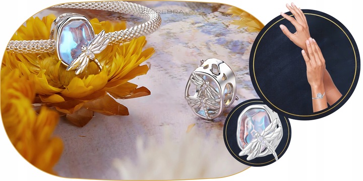 CHARMS WAŻKA NA KAMIENIU OPAL srebro pr 925 koralik ZAWIESZKA SREBRNA BEADS