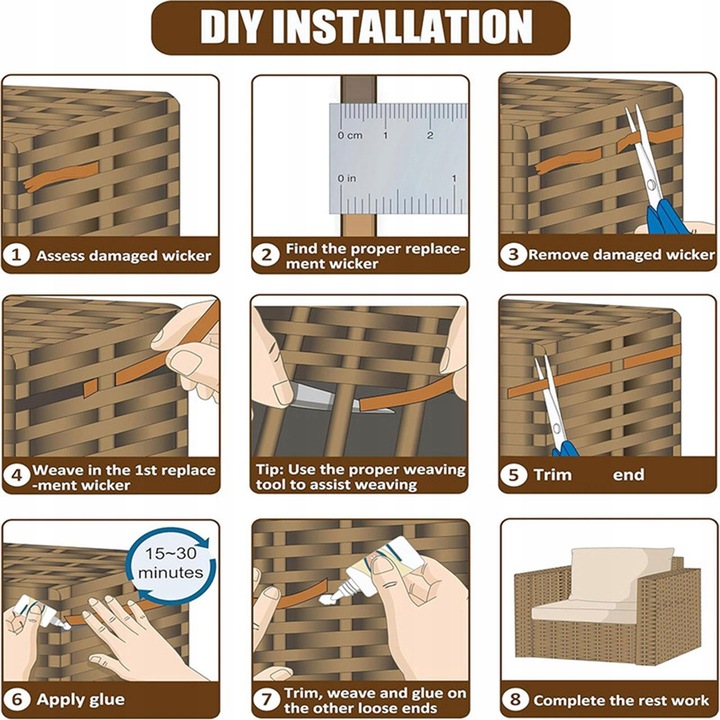 Wiklinowy materiał do naprawy mebli o szerokości 8 mm Wszechstronny zestaw