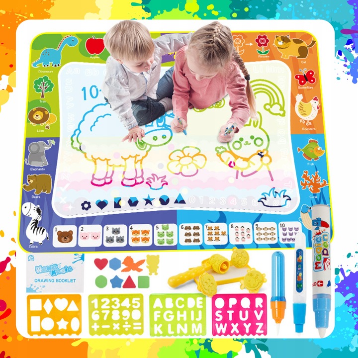 MATA WODNA DO MALOWANIA RYSOWANIA 120x90 PIECZĄTKI FORMY PISAKI ZESTAW XXL